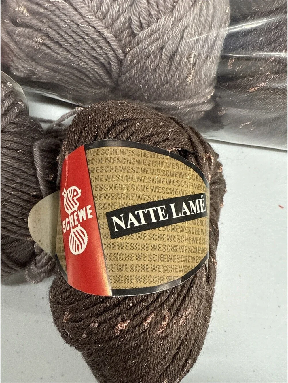 Schewe Nattie Lamé Shades 9352 & 9350 Light Tan And Brown 13 Skein Lot